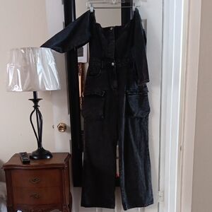 SHEIN Black Washed Denim Jumpsuit